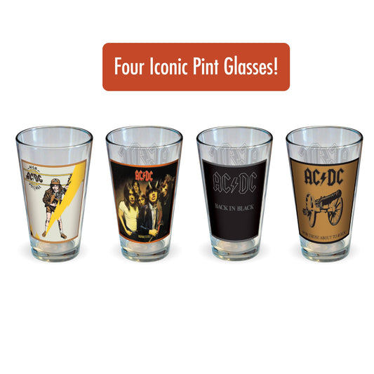 AC/DC Classic Covers Drinking Glass Set (4-Pack / 16oz)
