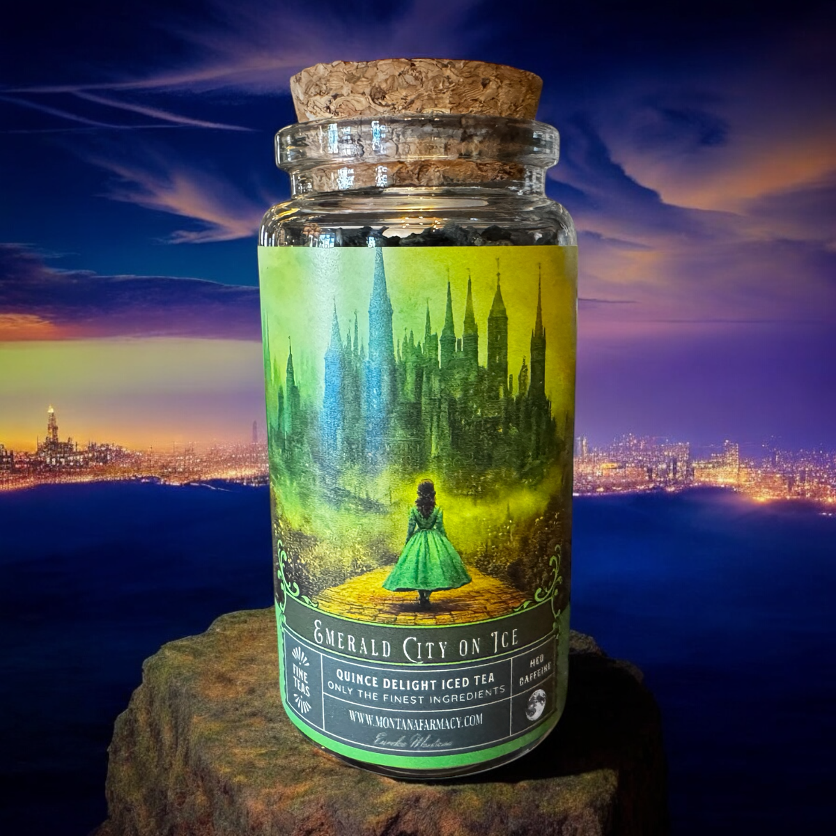 Emerald City on Ice Wizard in Oz Quince tea Apothecary Jar