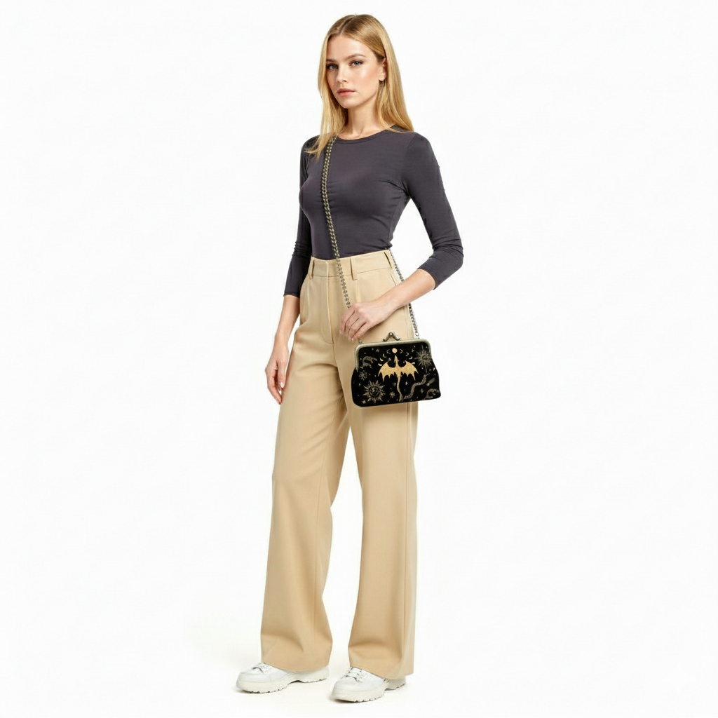 ROMANTASY DRAGON KISS LOCK BAG IN LINEN COTTON BLEND