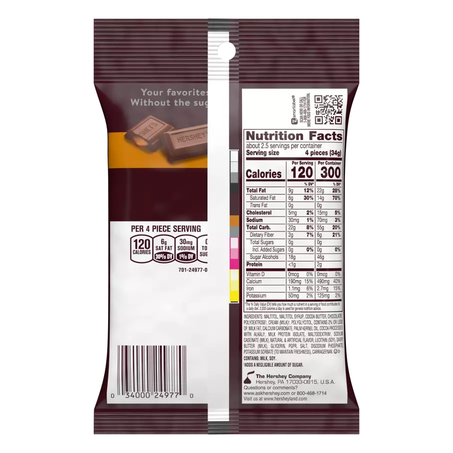 Hershey's Zero Sugar Chocolate Filled w/ Caramel Peg Bag 3oz