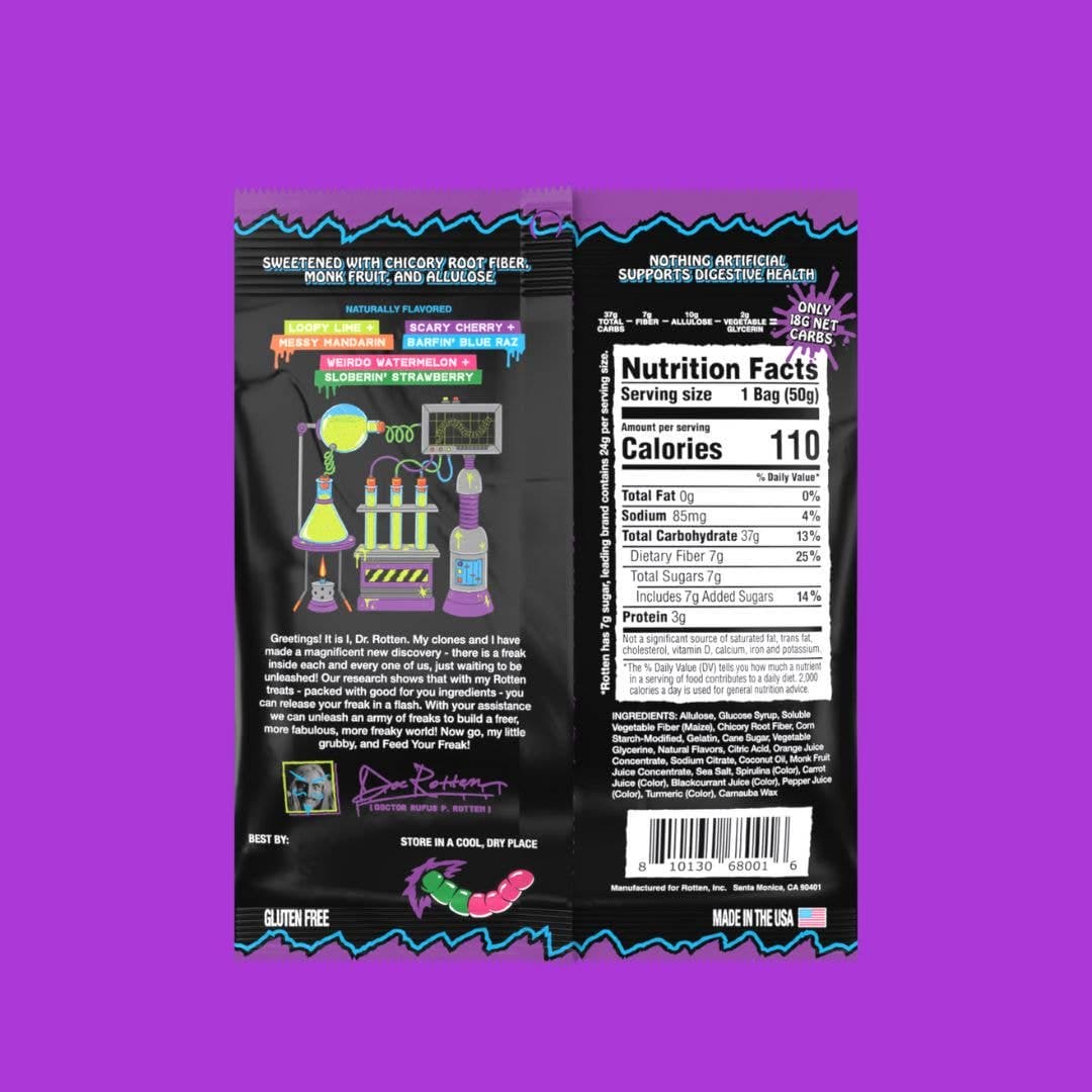 Rotten Original Gummy Worms Candy: GF, Prebiotics, Low Sugar