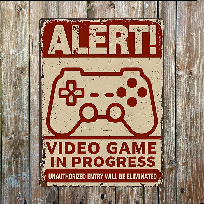 Alert Video Game in Progress Sign – Gamer Room Metal Sign