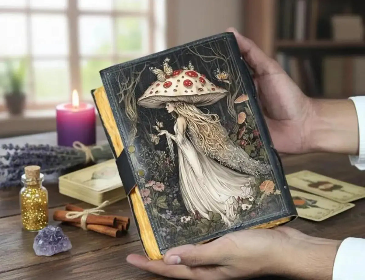 Mushroom Fairy Leather Handmade Journal