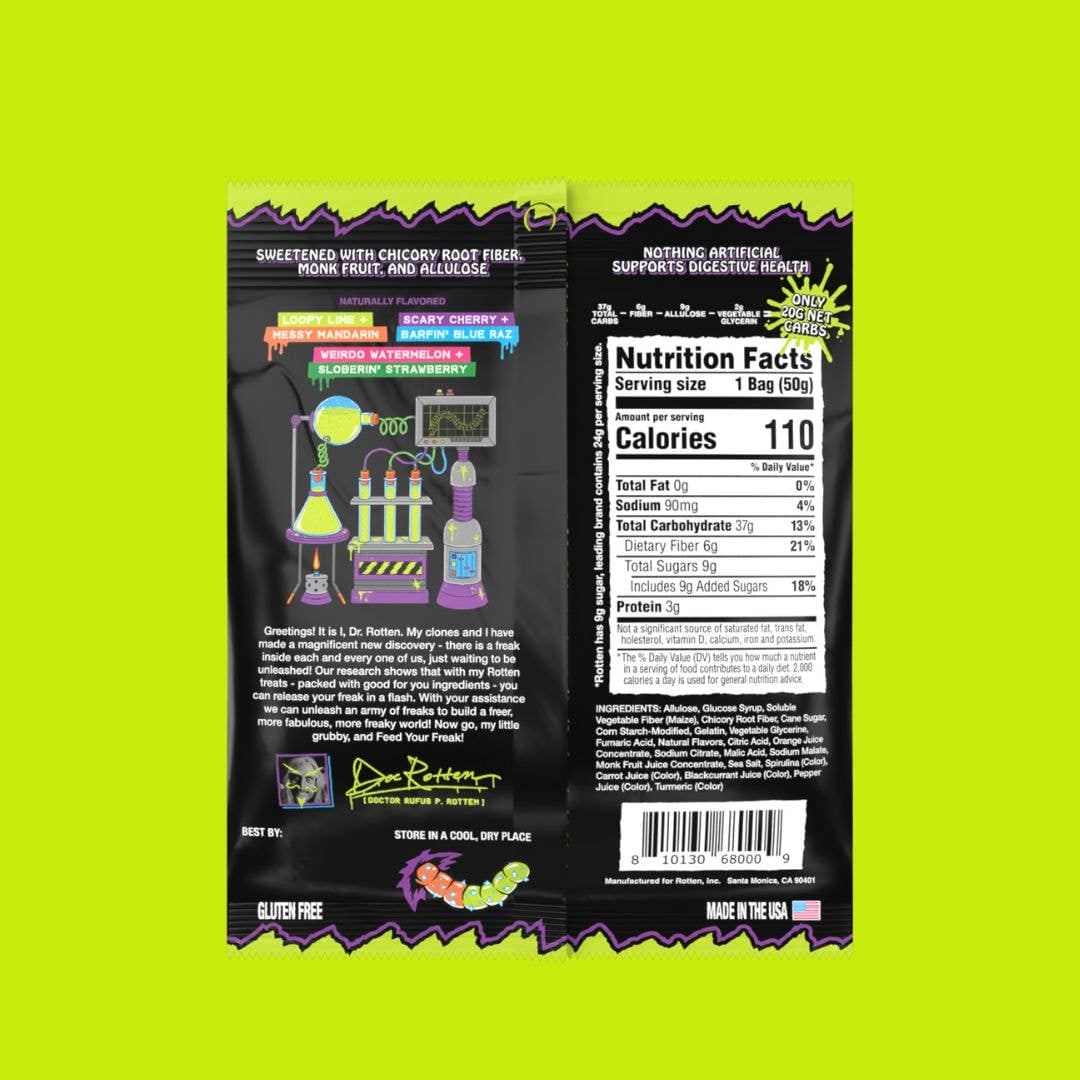 Rotten Sour Gummy Worms Candy: GF, Prebiotics, Low Sugar