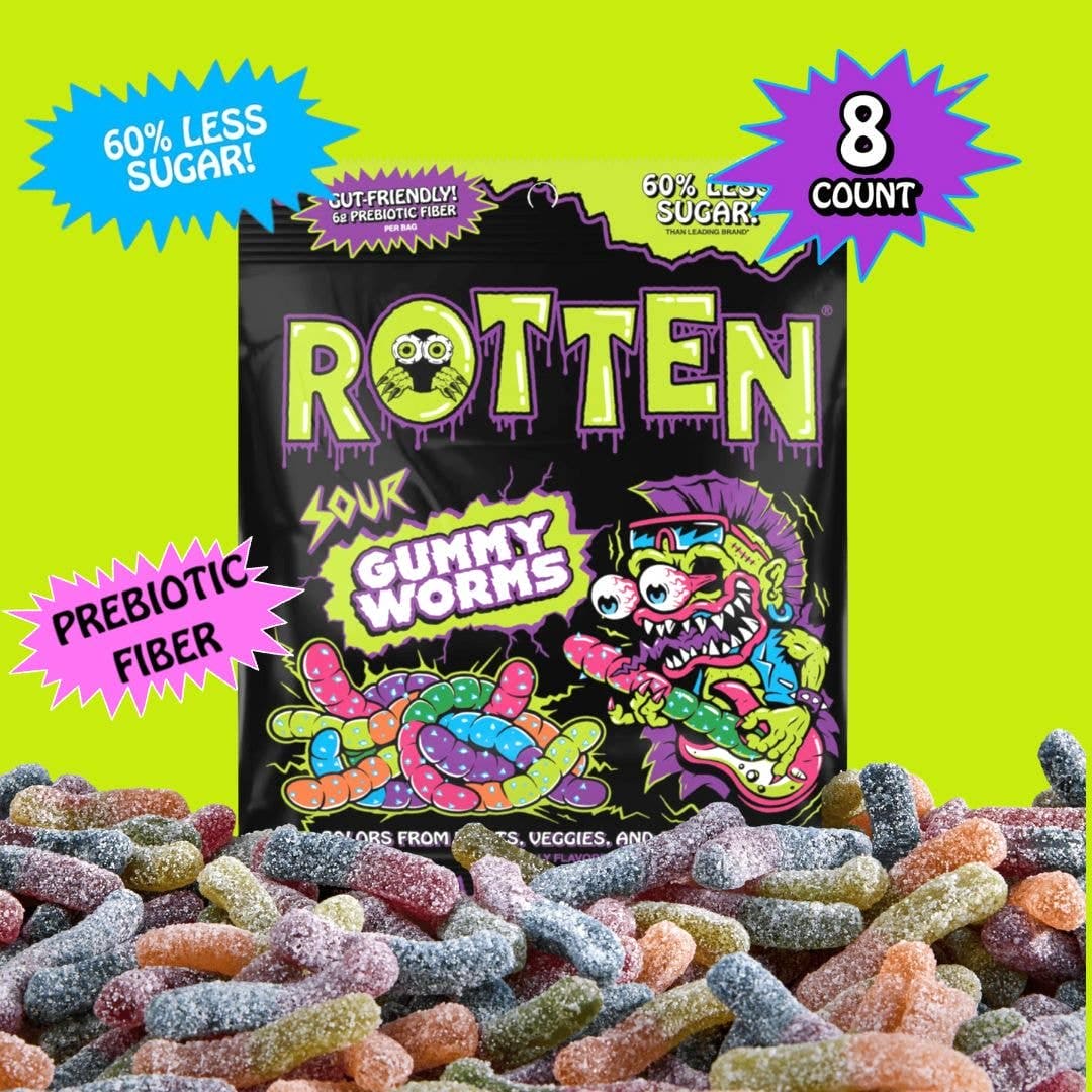Rotten Sour Gummy Worms Candy: GF, Prebiotics, Low Sugar
