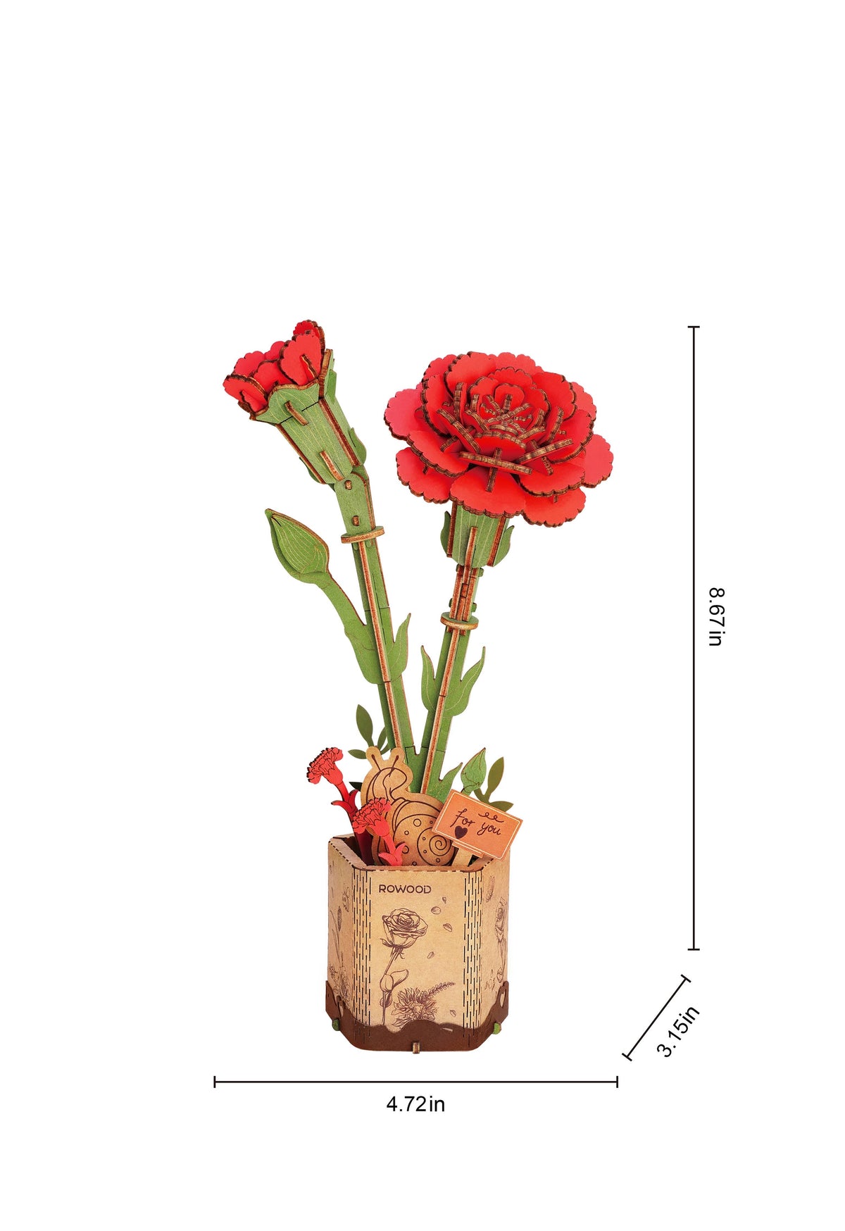 3D Wooden Flower Puzzle: Red Carnation