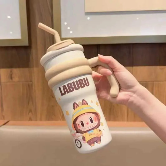 Labubu Straw Cup Large Capacity Cartoon Portable Vacuum Cup Anime Cute Students Children Travel Water Cup Girl Holiday Gifts