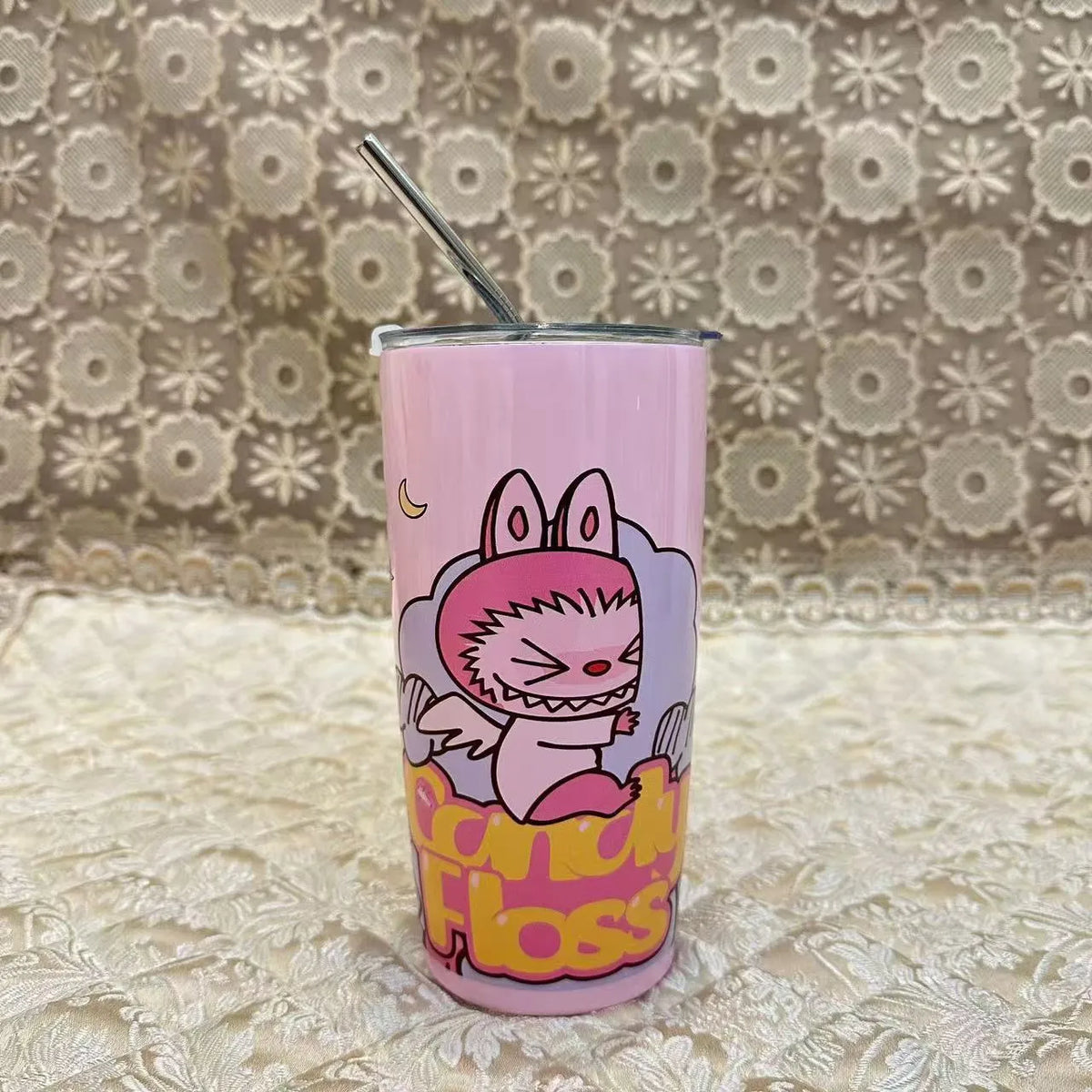 Labubu Inspired 20oz Tumbler Stainless Steel Coffee Cup 3D Print Cute Cartoon Insulated Travel Mug with Splash-Proof Lid for Ice Drinks and Hot Beverage Smoothie Cup