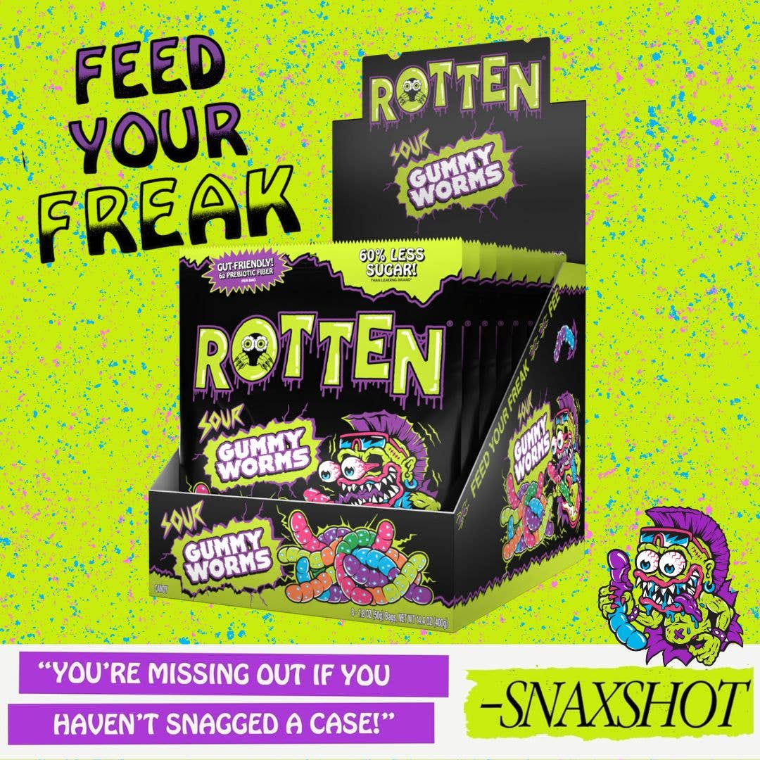 Rotten Sour Gummy Worms Candy: GF, Prebiotics, Low Sugar