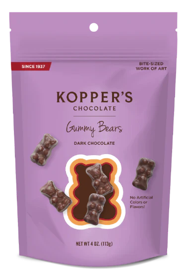 Kopper's Dark Chocolate Gummy Bears- 4oz Pouch