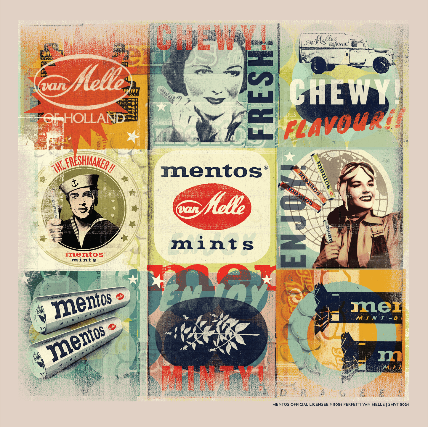 Mentos® Vintage Chewy & Minty Collage Tee