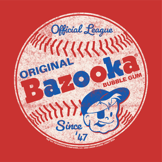 close up of bazooka official league baseball vintage graphic