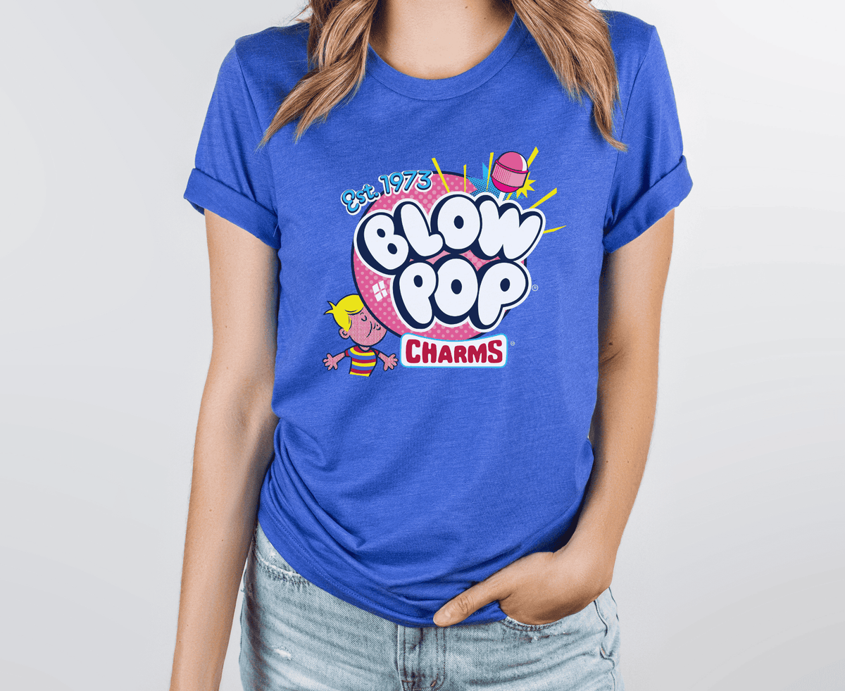 unisex blow pop retro charms shirt styled casually for candy lovers and pop art enthusiasts