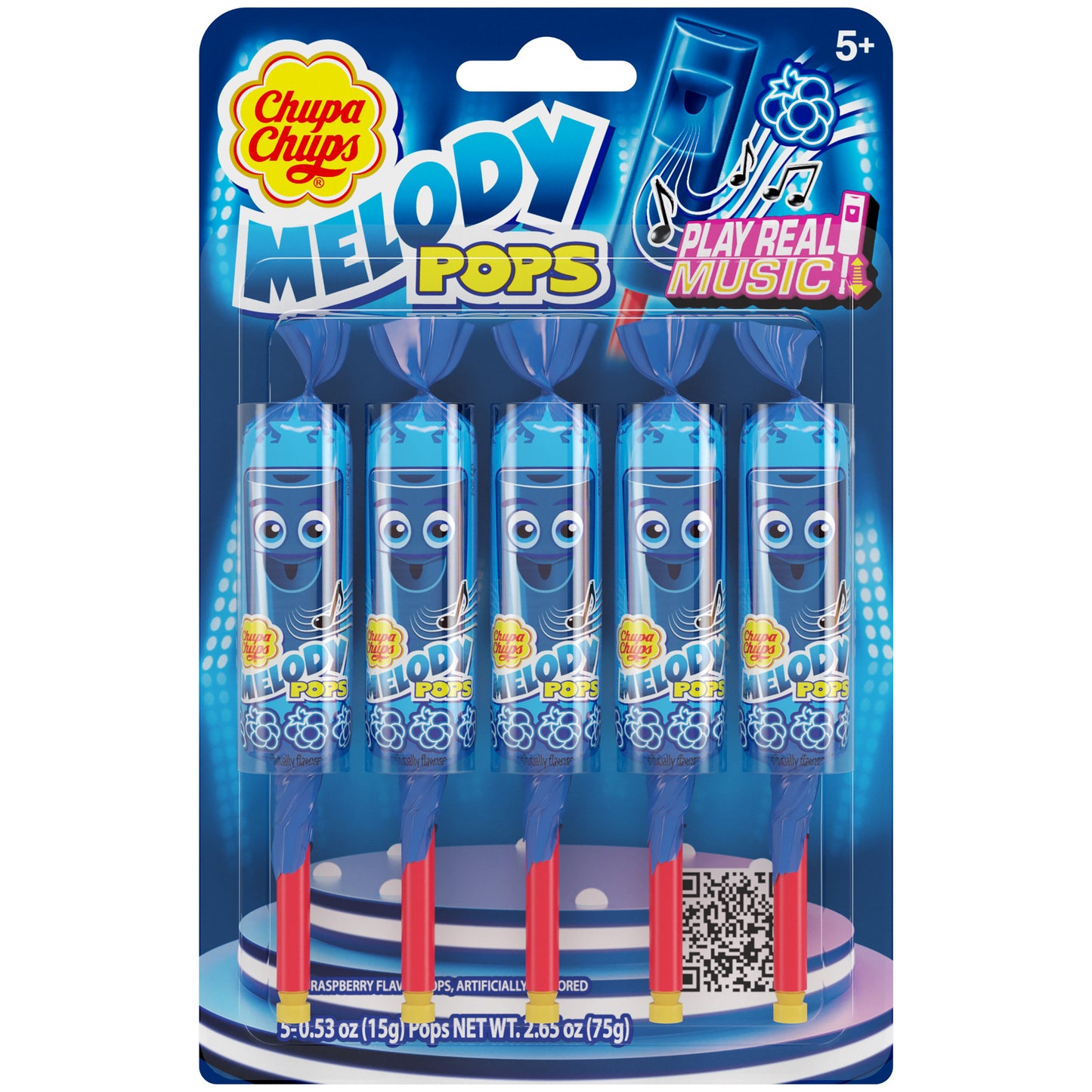 Chupa Chups Melody Pops 5pc Blister Pack, Blue Raspberry