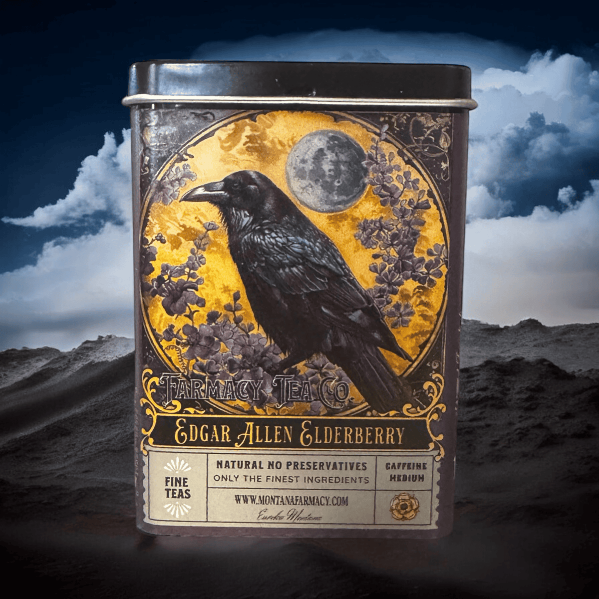 Travel Tea TIN Edgar Allen Crow Poe Elderberry Excellent T