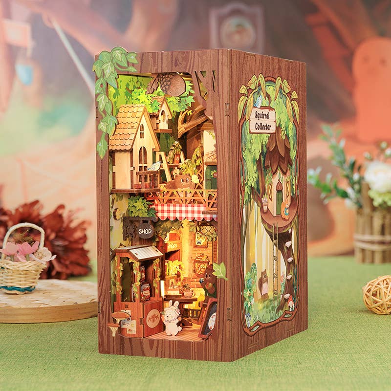 DIY Book Nook Kit: Squirrel Collector with Dust Cover