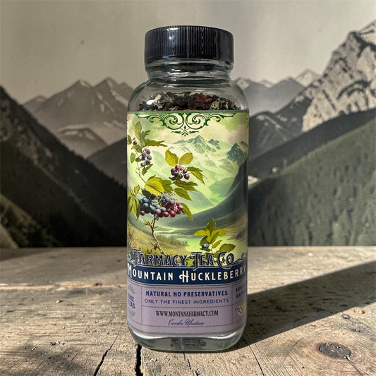 Montana Farmacy - Montana Mountains Vintage Huckleberry Tea in glass jar
