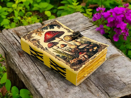 Vintage Mushroom Leather Handmade Journal