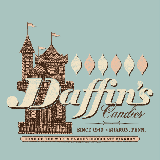 close up of daffins chocolate kingdom retro candy store graphic