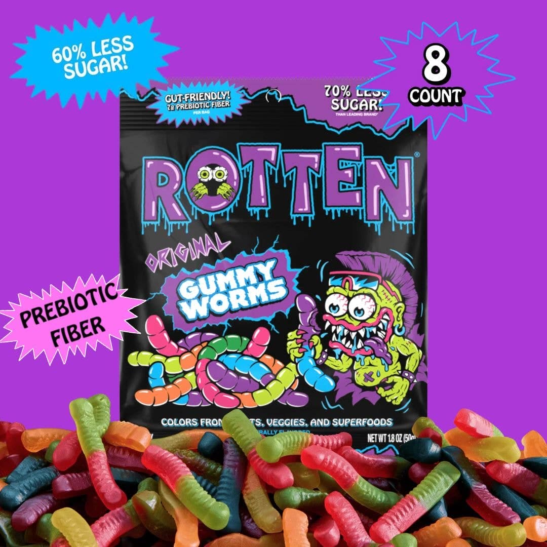 Rotten Original Gummy Worms Candy: GF, Prebiotics, Low Sugar
