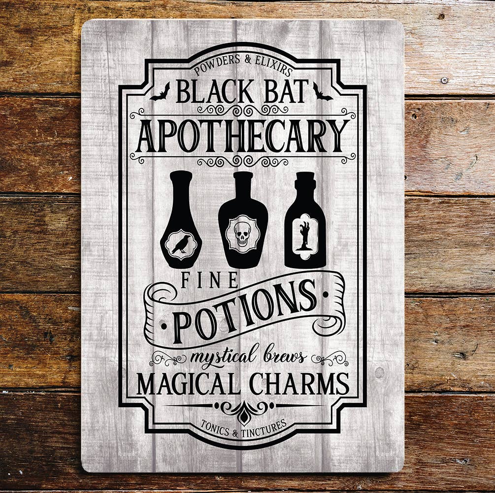 Black Cat Apothecary Magical Halloween Metal Sign Plaque