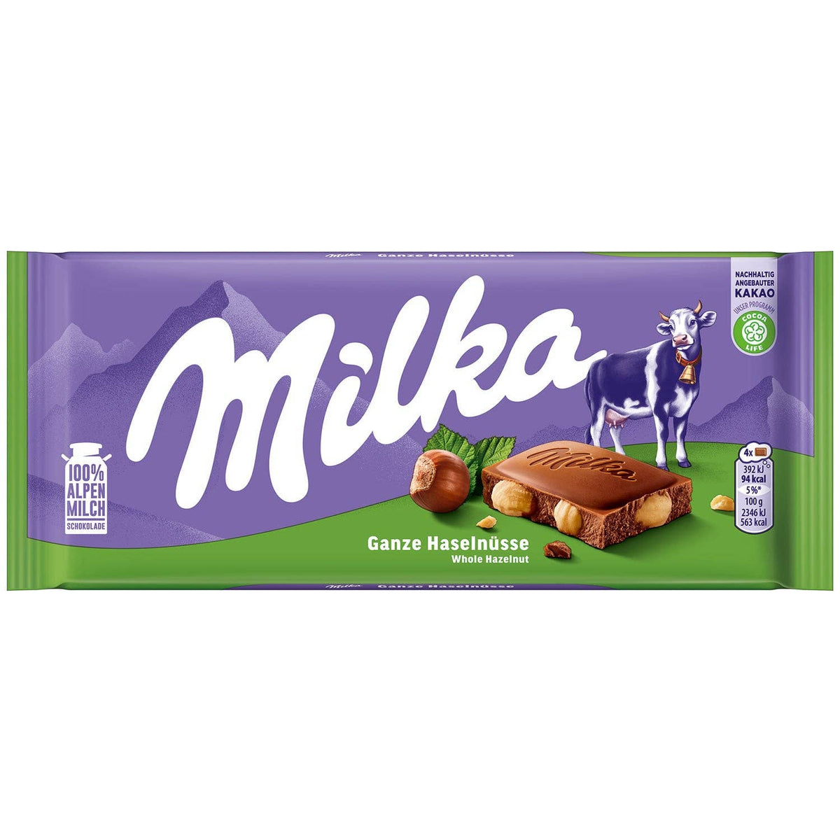 Milka Milk Chocolate Bar with Whole Hazelnuts 95g (Germany)