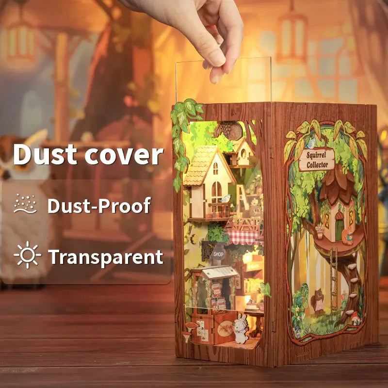 DIY Book Nook Kit: Squirrel Collector with Dust Cover