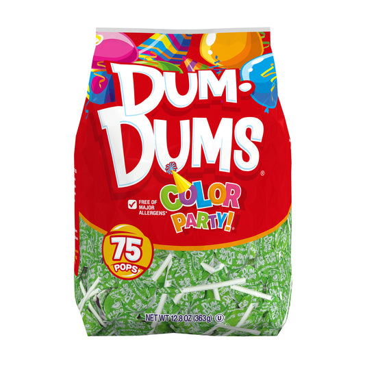 Spangler Dum Dums Color Party Gusset Bag Bright Green -Sour Apple 12.8oz