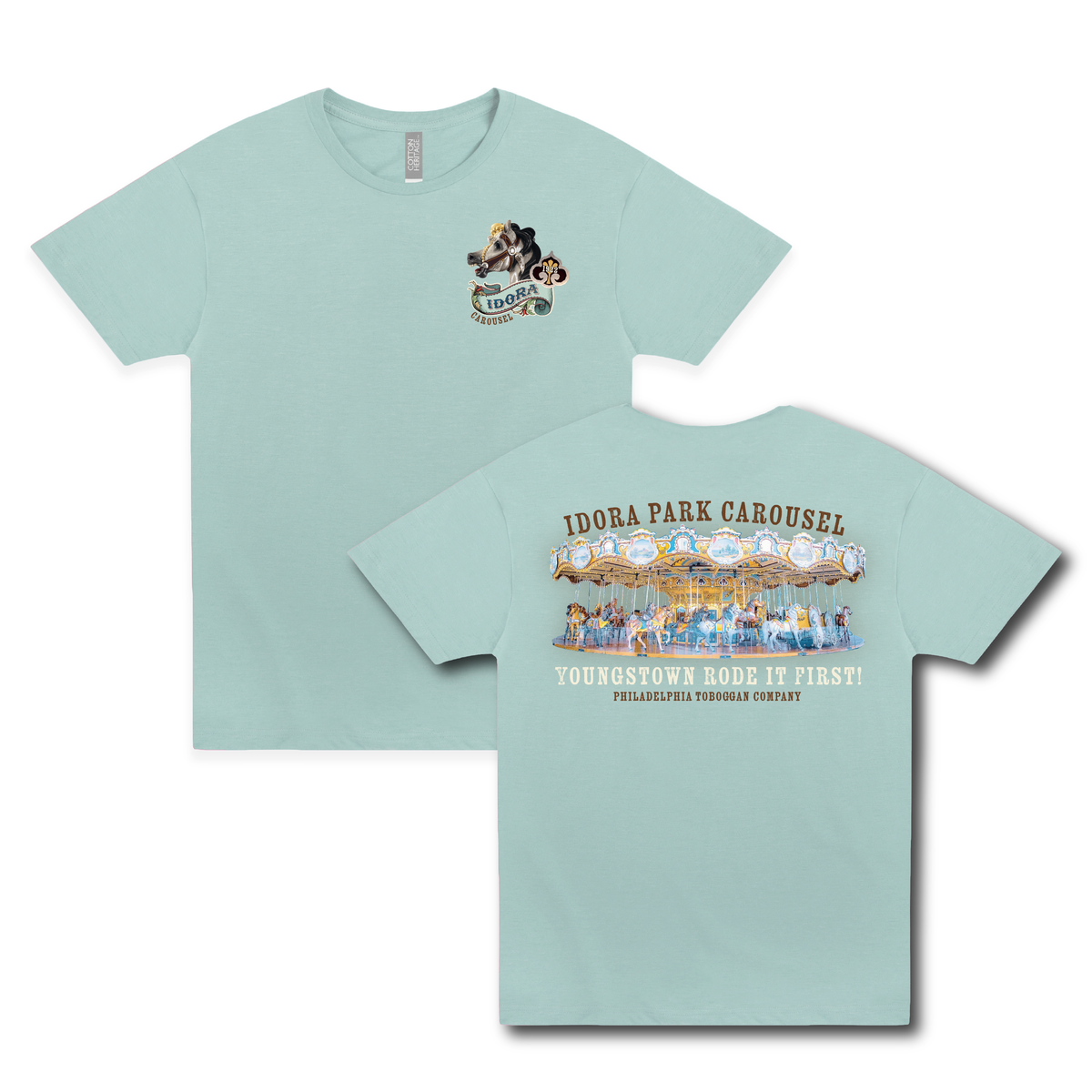 idora park carousel youngstown vintage graphic t shirt laid flat retro ohio apparel
