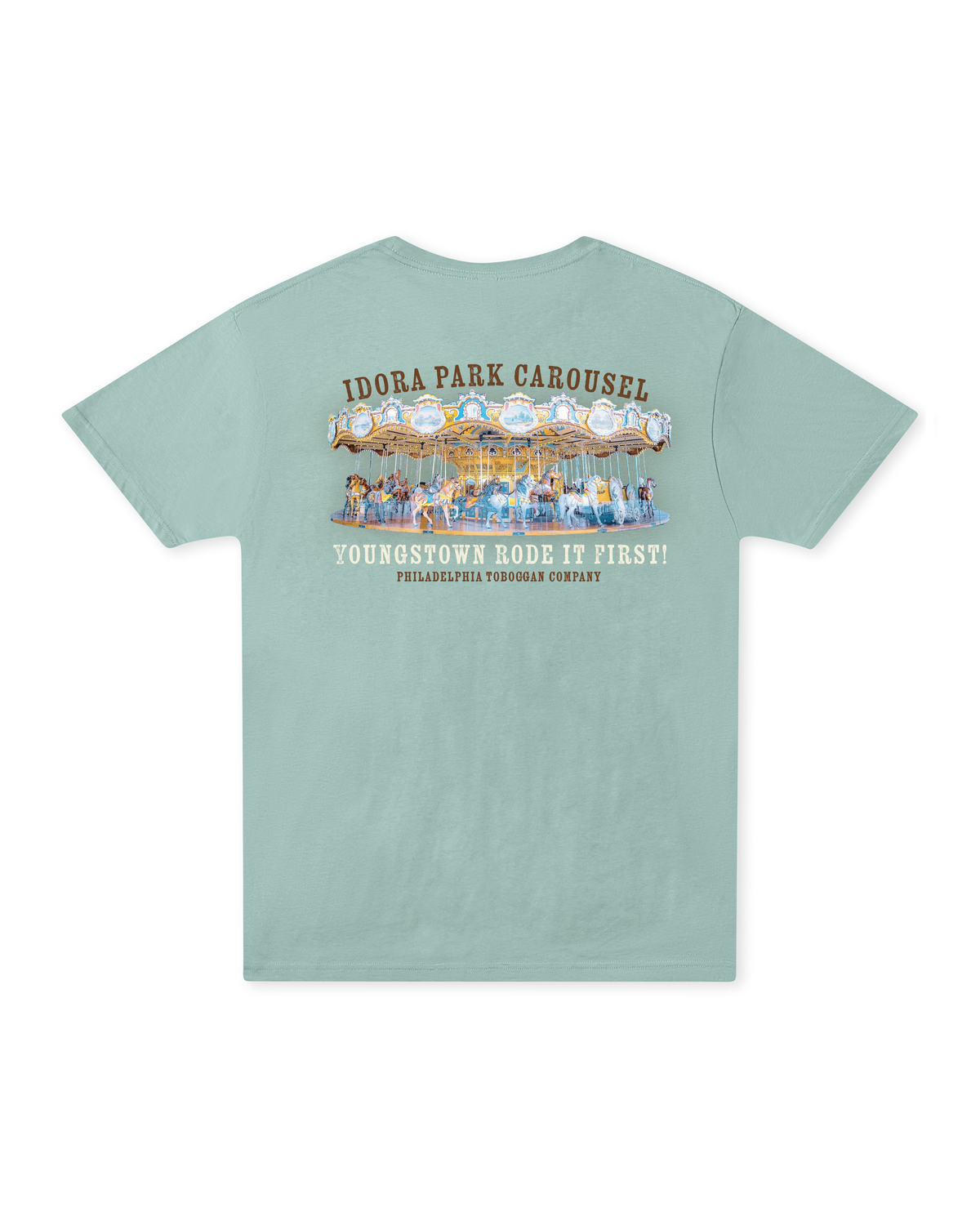 idora park carousel youngstown vintage graphic t shirt back laid flat retro ohio apparel