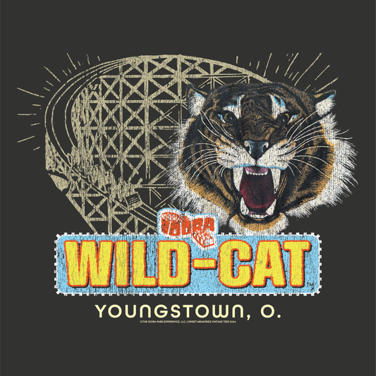 close up of idora park wildcat roller coaster graphic