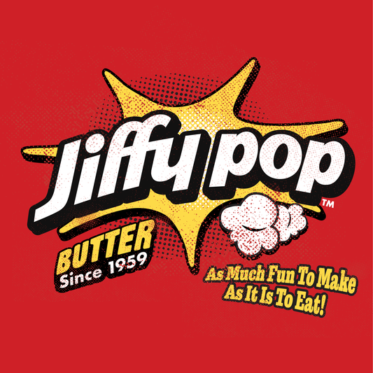 close up of jiffy pop retro butter since 1959 vintage popcorn graphic