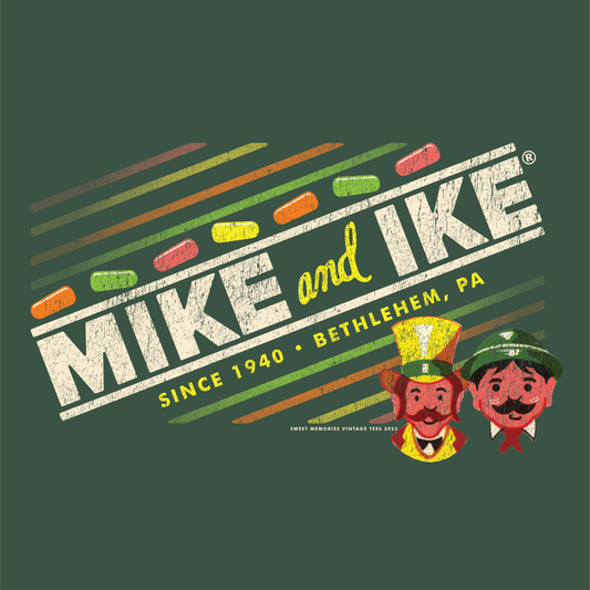 close up of mike and ike vintage packaging since 1940 candy graphic