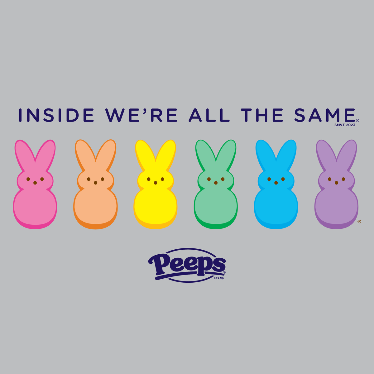 close up of peeps inside were all the same marshmallow candy graphic