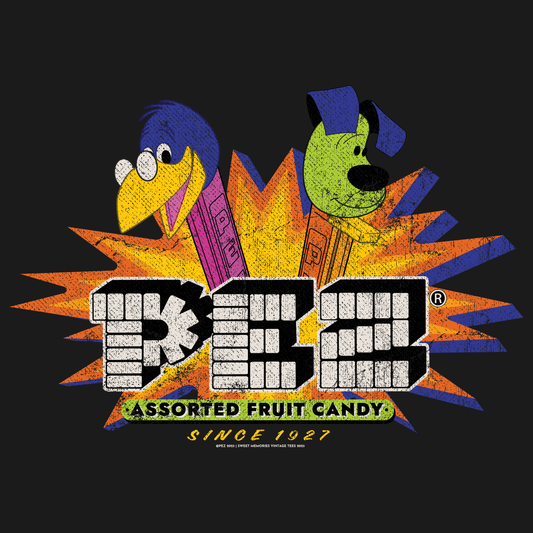 close up of pez throwback candy explosion retro graphic t shirt