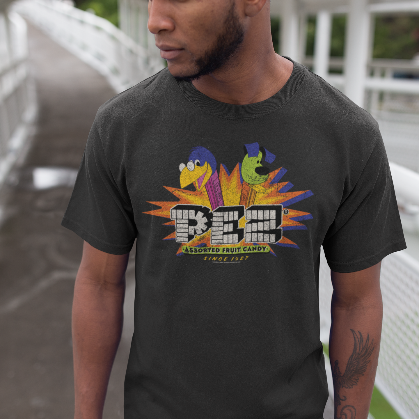 unisex pez candy explosion t shirt styled casually retro candy brand outfit nostalgic look