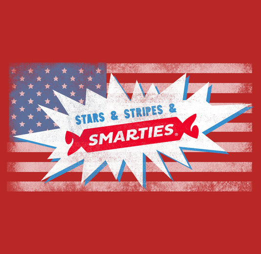 close up of smarties patriotic candy stars and stripes graphic