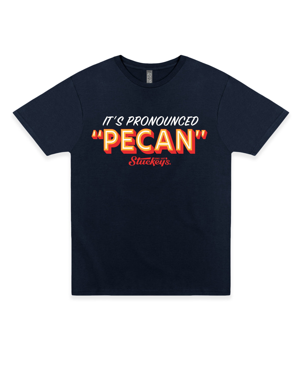 Stuckey's® It's Pronounced 'Pecan' Tee featuring humorous Southern-inspired artwork on an officially licensed unisex graphic T-shirt.