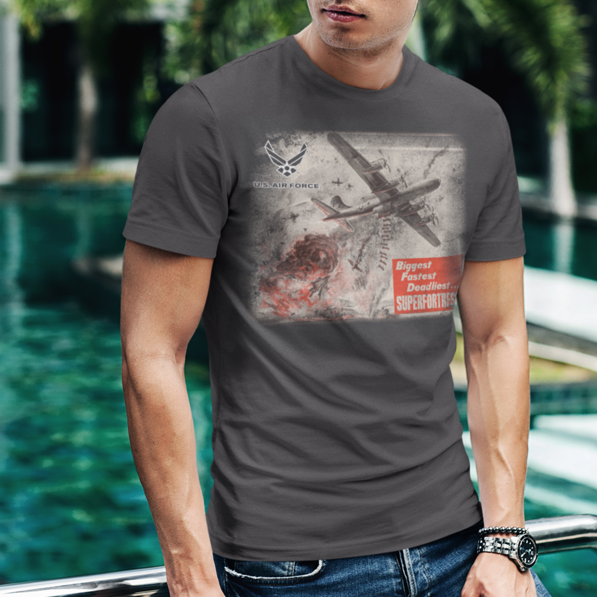 unisex us air force super fortress t shirt styled casually patriotic military aviation outfit