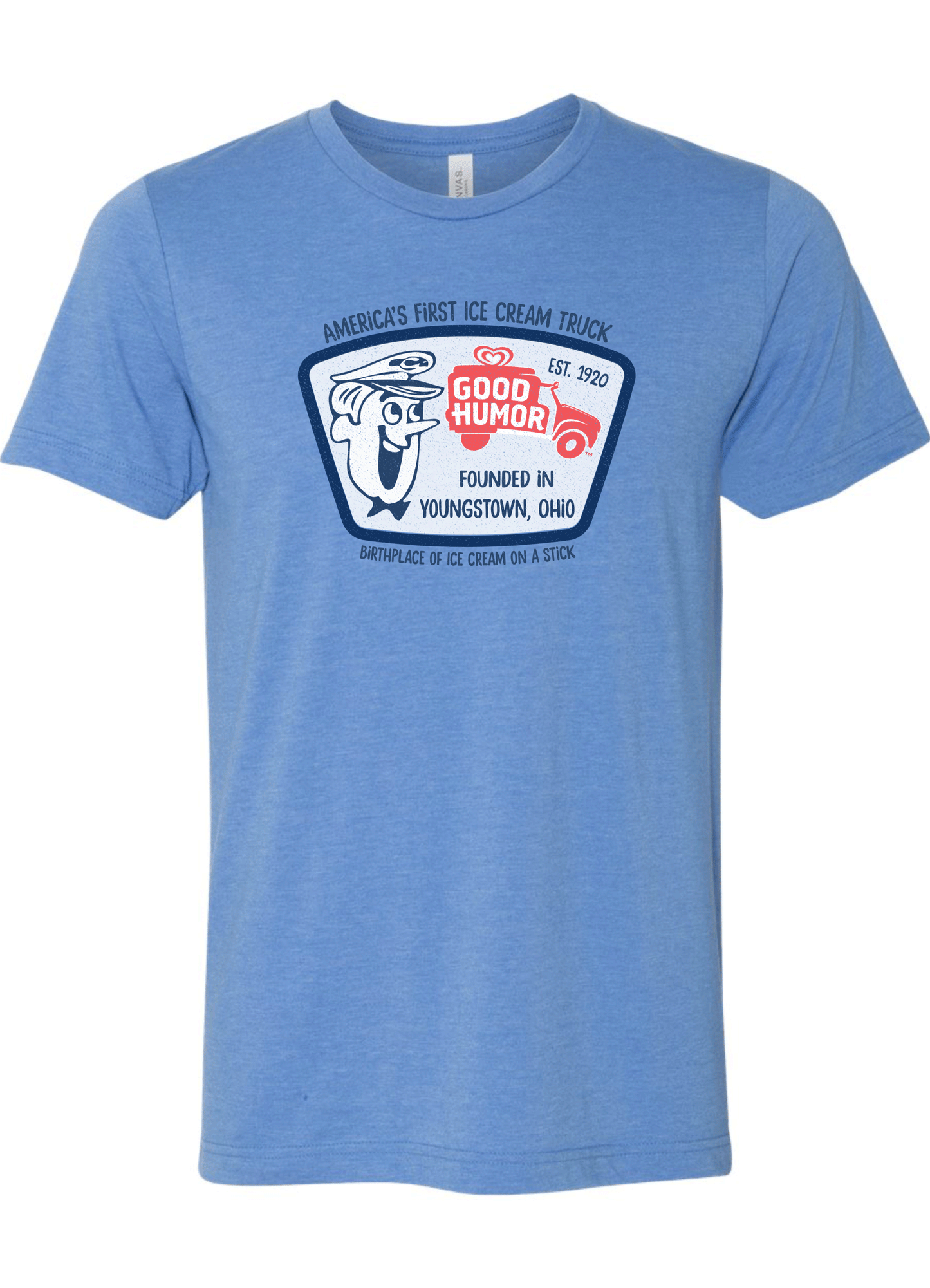 Good Humor™ The Novelty Ice Cream Tee featuring the classic Good Humor character, vintage ice cream truck logo, and Youngstown, Ohio heritage artwork.