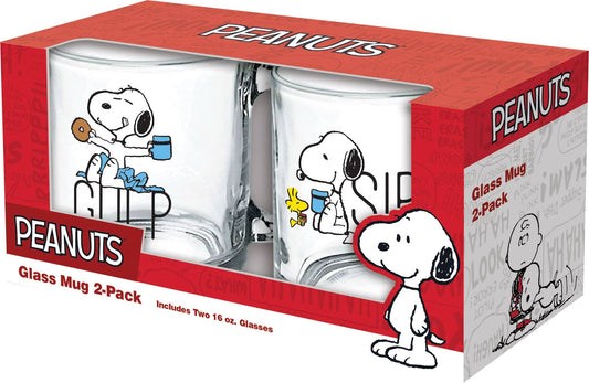 Peanuts Snoopy Gulp & Sip Glass Mugs (2-Pack / 22oz / Window