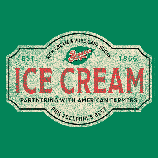 Artwork of Breyers Ice Cream vintage logo graphic on soft cotton t-shirt.