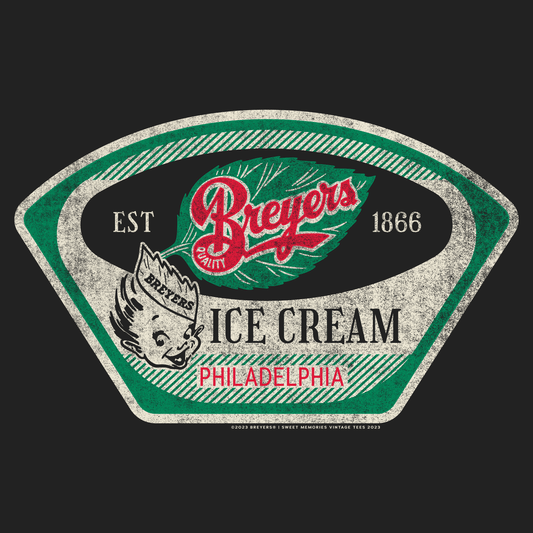 Vintage Breyers Ice Cream Philadelphia graphic artwork featuring classic branding, retro colors, and distressed novelty design elements.