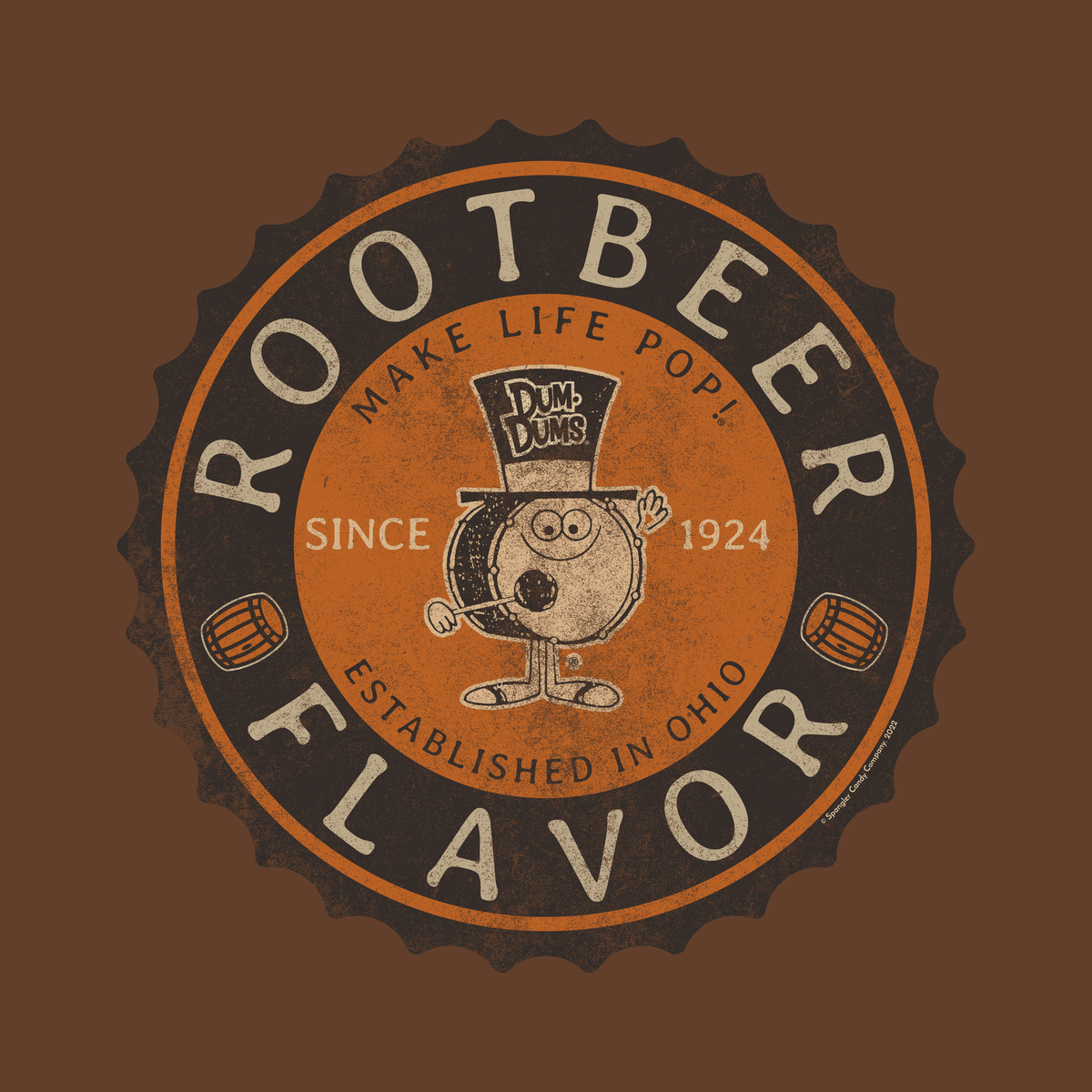 close up of dum dums root beer flavor lollipop vintage candy graphic