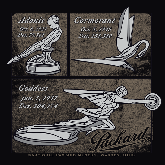 close up of packard vintage hood ornament historical patent graphic