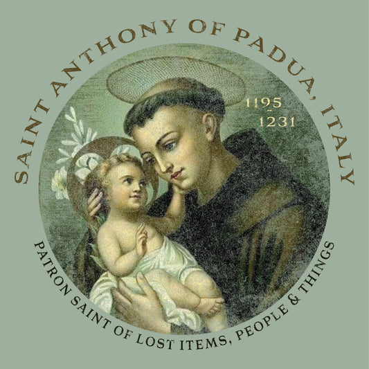close up of saint anthony of padua patron saint graphic