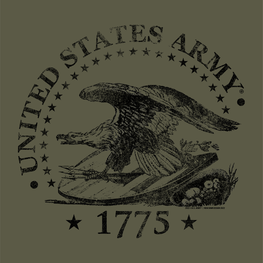 close up of us army est 1775 historical graphic