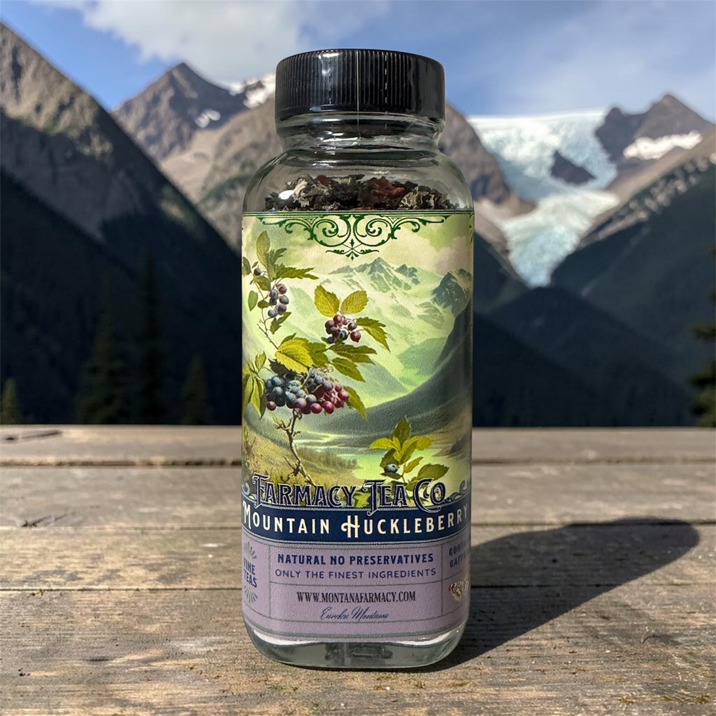 Montana Farmacy - Montana Mountains Vintage Huckleberry Tea in glass jar