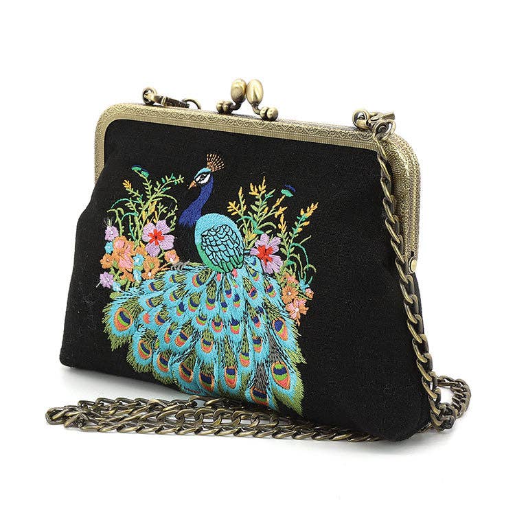 COMECO INC - PEACOCK KISSLOCK BAG IN LINEN COTTON BLEND