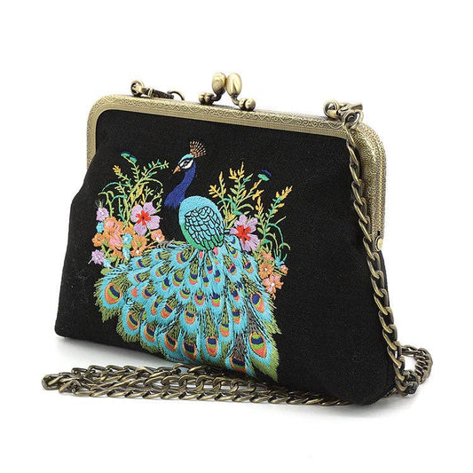 COMECO INC - PEACOCK KISSLOCK BAG IN LINEN COTTON BLEND